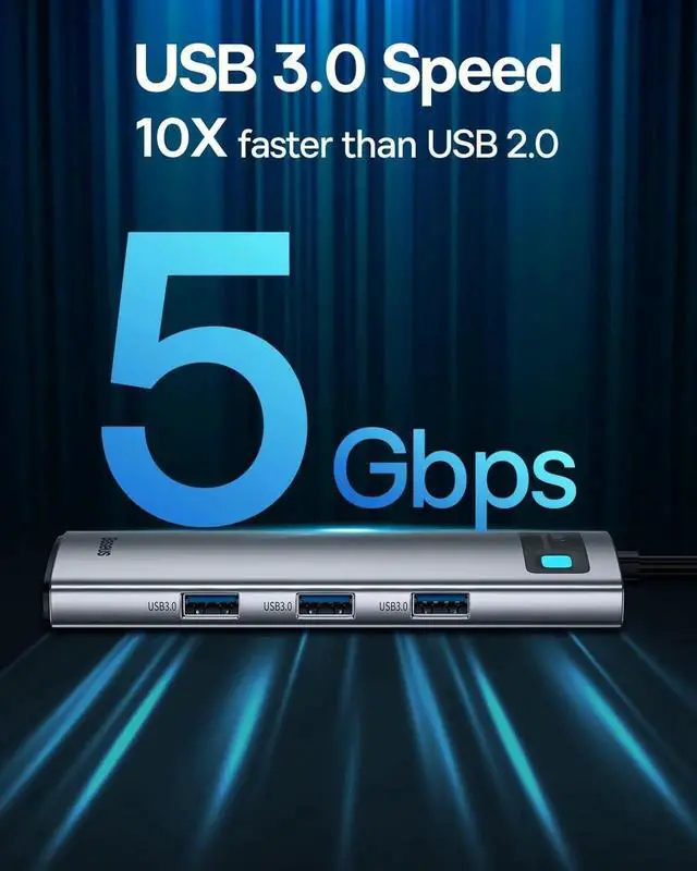 Alt view image 4 of 6 - Baseus 8-in-1 USB C Hub Docking Station, USB C Adapter with 4K HDMI, 3 USB 3.0, TF/SD Reader, Ethernet, 100W Power Delivery Compatible with MacBook, Surface, iPad, Steam Deck or Other Type C Devices