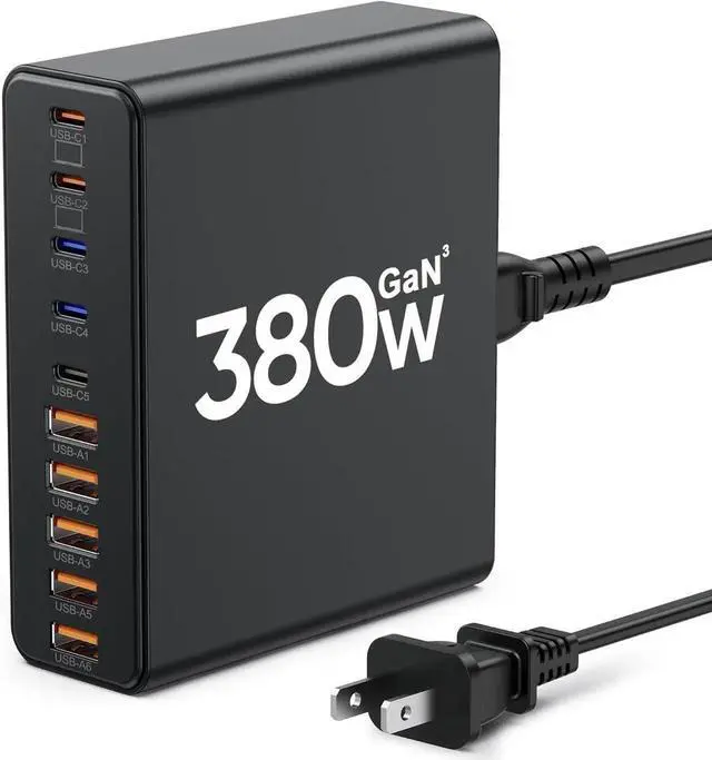 Main image of Vszerda 380W USB C Charger 10-Port USB C Charging Station GaN III Fast Charging Station Hub Laptop Adapter for MacBook Pro/Air iPad iPhone XPS Galaxy (Black)