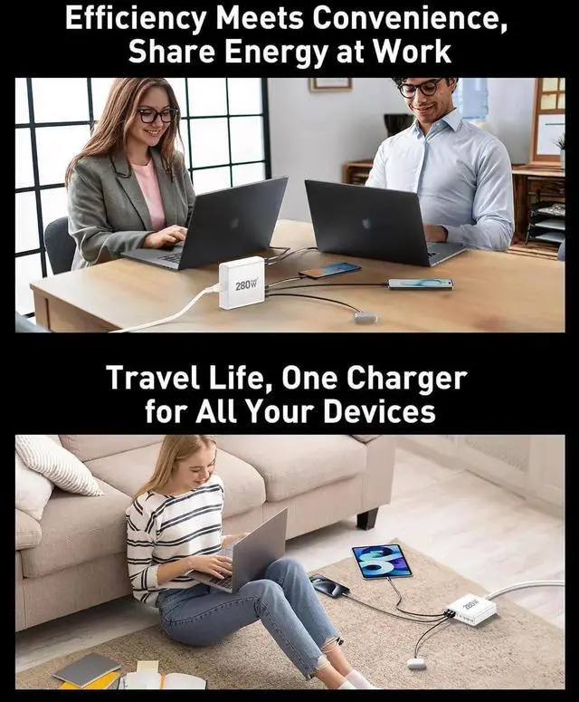 Alt view image 2 of 5 - Vszerda 280W USB C Charger Block 8-Port USB C Charging Station GaN III PD 65W Laptop Charger Adapter Compatible with MacBookPro/Air iPad Portable Charging Station for iPhone Galaxy (White)
