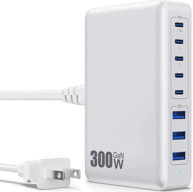 Main image of USB C Charger 300W USB C Charger Block 8-Ports GaN IV Fast Charging Station PD 100W Laptop Charger Hub Wall Charger Adapter Compatible with MacBook/Air Steam Desk iPhone 16/15/14 Galaxy S24 etc