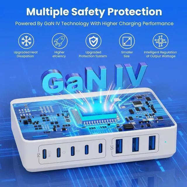 Alt view image 5 of 7 - USB C Charger 300W USB C Charger Block 8-Ports GaN IV Fast Charging Station PD 100W Laptop Charger Hub Wall Charger Adapter Compatible with MacBook/Air Steam Desk iPhone 16/15/14 Galaxy S24 etc