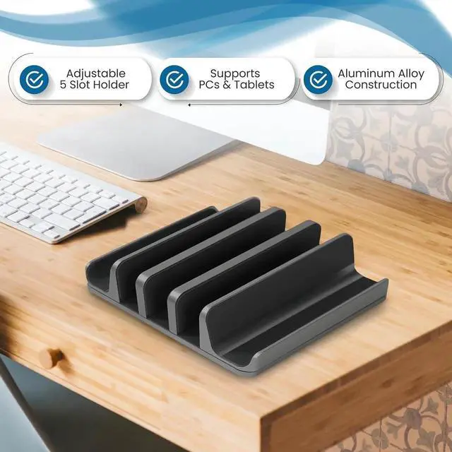 Alt view image 4 of 6 - Vszerda Multiple Laptop Holder Vertical Adjustable Laptop Vertical Stand Holds 5 Devices Fits All MacBooks Laptops Tablets and Mobiles (up to 17.3). Closed Upright Vertical Laptop Stand for Desk
