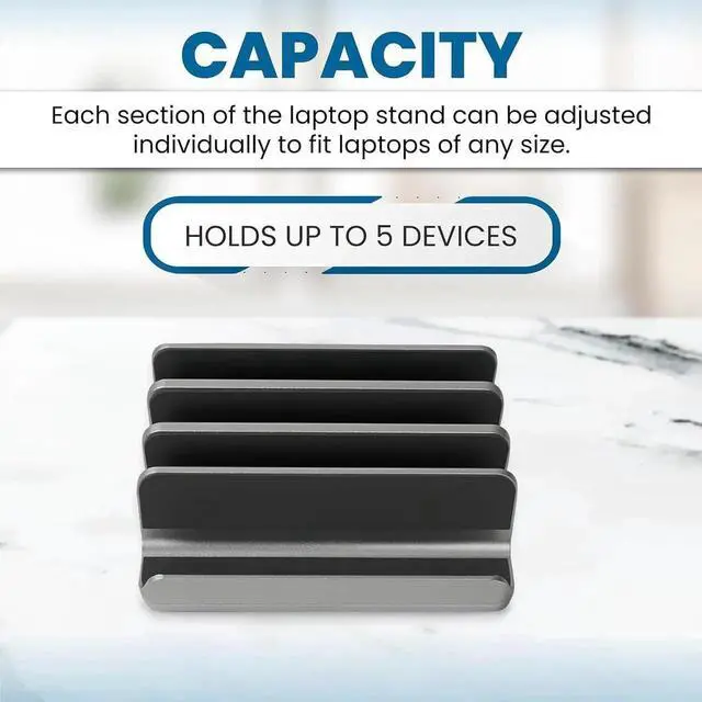 Alt view image 3 of 6 - Vszerda Multiple Laptop Holder Vertical Adjustable Laptop Vertical Stand Holds 5 Devices Fits All MacBooks Laptops Tablets and Mobiles (up to 17.3). Closed Upright Vertical Laptop Stand for Desk
