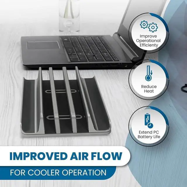 Alt view image 2 of 6 - Vszerda Multiple Laptop Holder Vertical Adjustable Laptop Vertical Stand Holds 5 Devices Fits All MacBooks Laptops Tablets and Mobiles (up to 17.3). Closed Upright Vertical Laptop Stand for Desk