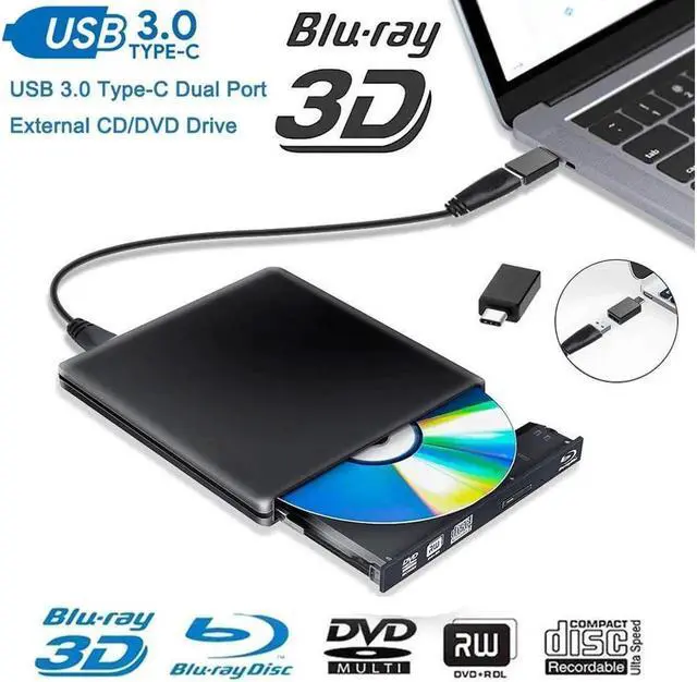 Alt view image 5 of 7 - Vszerda External Blu Ray Drive External Blu Ray DVD Drive USB3.0 USB C 3D Bluray Drive Player Burner Writer for Laptop/Mac/MacBook Pro/Air/PC/Windows MacBook Mac Linux OS Apple , Black