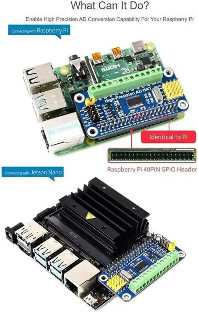 Alt view image 3 of 7 - Vszerda High-Precision Ad Hat For Raspberry Pi 4B/3B+/3B/2B/Zero/W/Zero Wh Jetson Nano Expansion Board With Ads1263 10-Channel 32-Bit High Precision Adc 24-Bit Auxiliary Adc