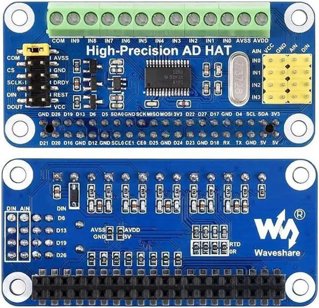 Alt view image 4 of 7 - Vszerda High-Precision Ad Hat For Raspberry Pi 4B/3B+/3B/2B/Zero/W/Zero Wh Jetson Nano Expansion Board With Ads1263 10-Channel 32-Bit High Precision Adc 24-Bit Auxiliary Adc