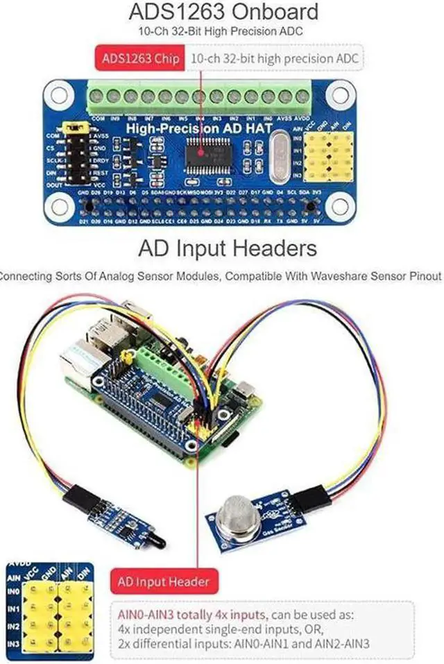 Alt view image 5 of 7 - Vszerda High-Precision Ad Hat For Raspberry Pi 4B/3B+/3B/2B/Zero/W/Zero Wh Jetson Nano Expansion Board With Ads1263 10-Channel 32-Bit High Precision Adc 24-Bit Auxiliary Adc