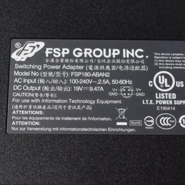 Main image of Vszerda 19V 9.47A 180W 4PIN FSP FSP180-ABAN2 FSP180-ABAN1 Power Supply AC Adapter for CLEVO P150 X511 9NA1800700 Laptop Charger