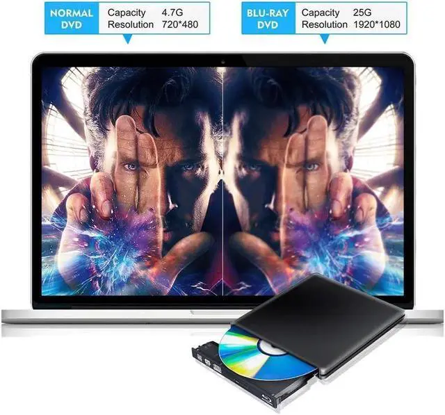 Alt view image 4 of 6 - Vszerda Aluminum Blu-Ray Burner Player USB3.0 with Type-C adapter Superdrive External DVD/CD Reader and DVD/CD Burner for Apple-MacBook Air/Pro/iMac/Mini/MacBook Pro/ASUS/ASUS/DELL, Black