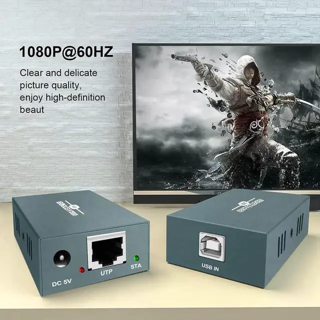 Alt view image 3 of 7 - Vszerda USB Extender Over Ethernet RJ45 LAN Extension, with 4 USB 2.0 Ports, Transmit 50m/165ft Over Ethernet Cat5/5e/6/7, Support Power Over Cable, Play and Plug, No Driver Required