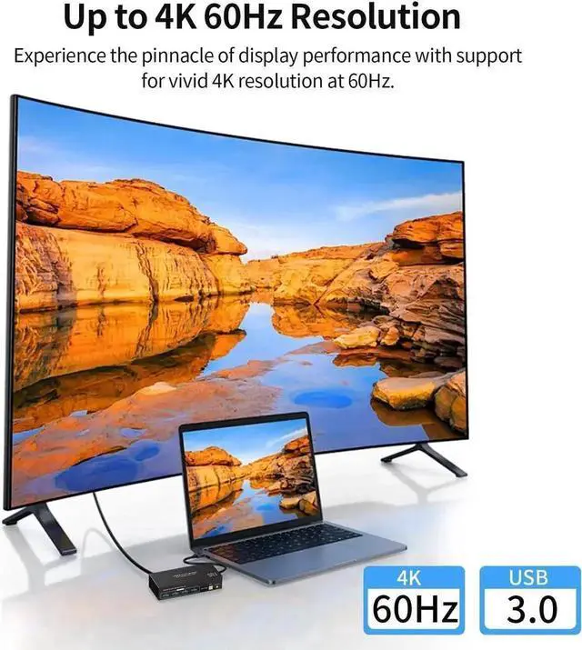 Alt view image 4 of 7 - Dual Monitor HDMI KVM Switch 2 Monitors 2 Computers 4K 60Hz USB 3.0 KVM Switcher for 2 PCs Share 1 Set of Keyboard Mouse Printer and Scanner Support Extended & Mirror Mode, with 4 USB 3.0 Ports