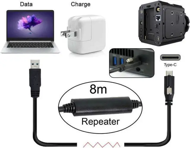 Main image of Vszerda 8m Type-C USB 3.1 Single Screw Locking to USB3.0 Data Cable Mount Type for Industrial Camera Recorder & Laptop PC & Disk