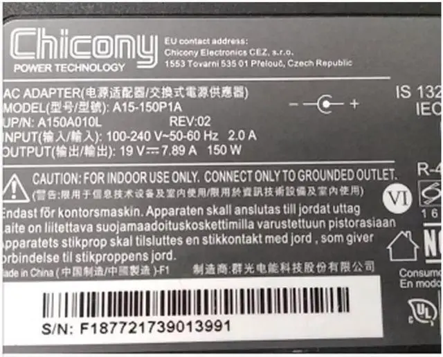 Alt view image 2 of 2 - Vszerda Chicony A15-150P1A 19V 7.89A 150W A150A010L AC Adapter For CLEVO W650KK1 P955EP6 P950HP6 Laptop Power Supply Charger