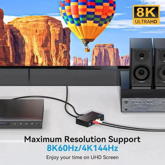 Alt view image 6 of 6 - Vszerda 8K HDMI 2.1 Audio Extractor 4K120Hz to Optical 3.5mm AUX Adapter Splitter Converter Supports HDCP Digital DTS 5.1 PCM for PS4 PS5 Xbox