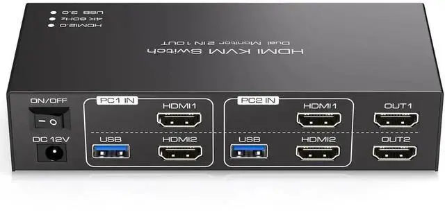Main image of Vszerda 2x2 HDMI KVM Switch Dual Monitor 2 Computers Support 4K@60Hz, USB 3.0 KVM Switches Share Dual Monitors and 4 USB 3.0 Ports Support Extended/Copy Mode with DC 12V Adapter & Wired Controller