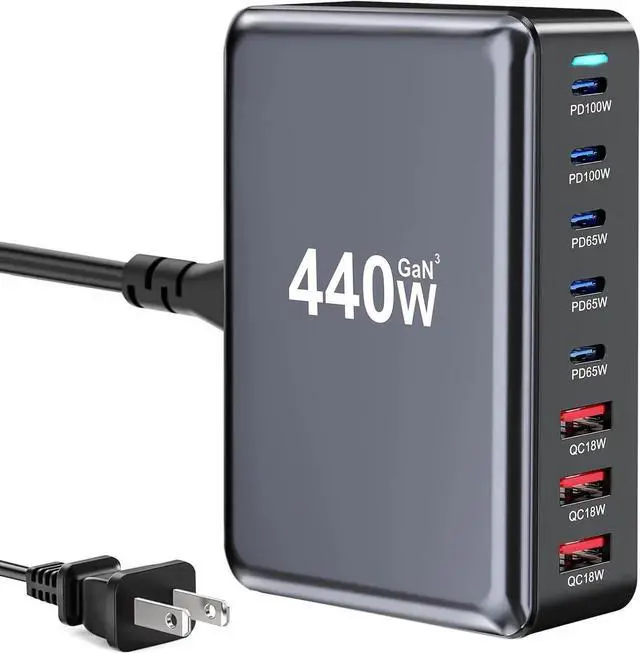 Main image of Vszerda 440W Fast USB C Charger GAN Charger Block 8 Port Charging Station HUB Brick Dual PD PPS 100W Wall Charger Compatible with MacBook Pro/Air/All iPad iPhone 16/15/14/13/Pro Max