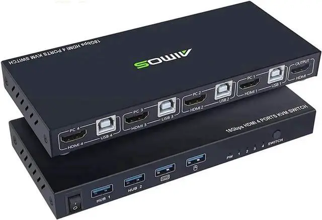 Main image of Vszerda KVM Switch HDMI 4 Port Box, HDMI 2.0 KVM Switcher Support Wireless Keyboard and Mouse Connections and with USB Hub Port, UHD 4K@60Hz & 3D & 1080P Supported