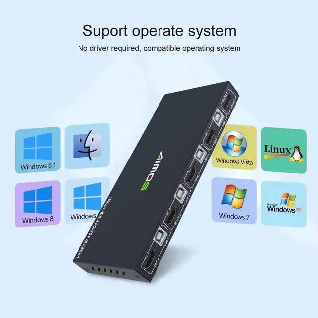 Alt view image 7 of 7 - Vszerda KVM Switch HDMI 4 Port Box, HDMI 2.0 KVM Switcher Support Wireless Keyboard and Mouse Connections and with USB Hub Port, UHD 4K@60Hz & 3D & 1080P Supported