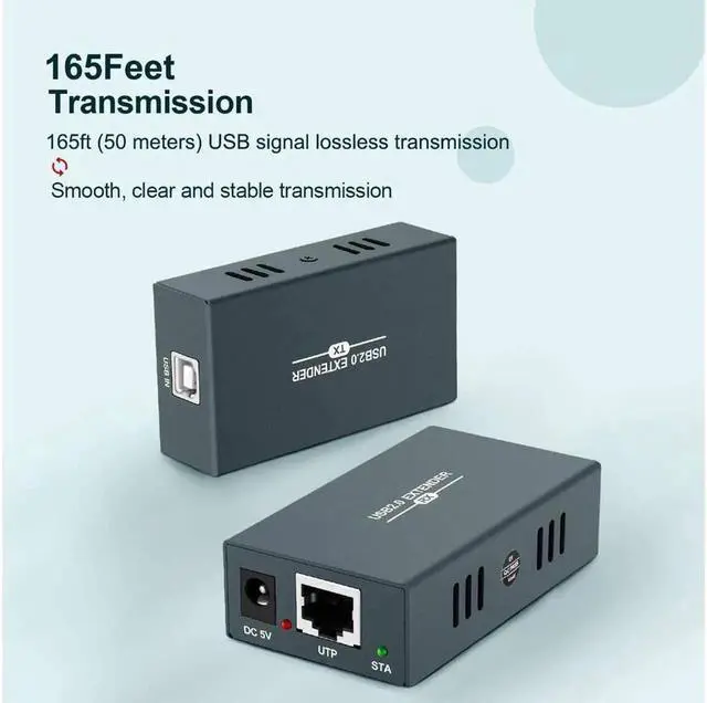 Alt view image 6 of 7 - Vszerda USB Extender 165ft Kit with 4 USB 2.0 Hub, Over Single Ethernet Cat5e/6/7 Up to 165ft(50m), Plug and Play, No Driver Needed, USB RJ45 LAN Extension