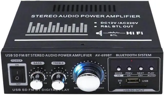 Alt view image 4 of 5 - Vszerda AV-699BT 400W 2CH bluetooth Home HiFiStereo Power Amplifier Support USB Memory Card FM Radio 220V