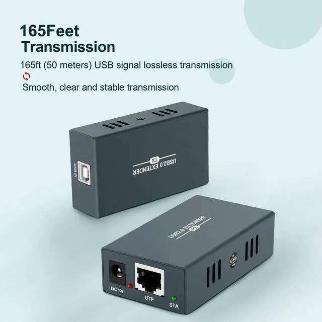 Alt view image 5 of 7 - Vszerda USB Extender 165ft Kit with 4 USB 2.0 Hub, Over Single Ethernet Cat5e/6/7 Up to 165ft(50m), Plug and Play, No Driver Needed, USB RJ45 LAN Extension