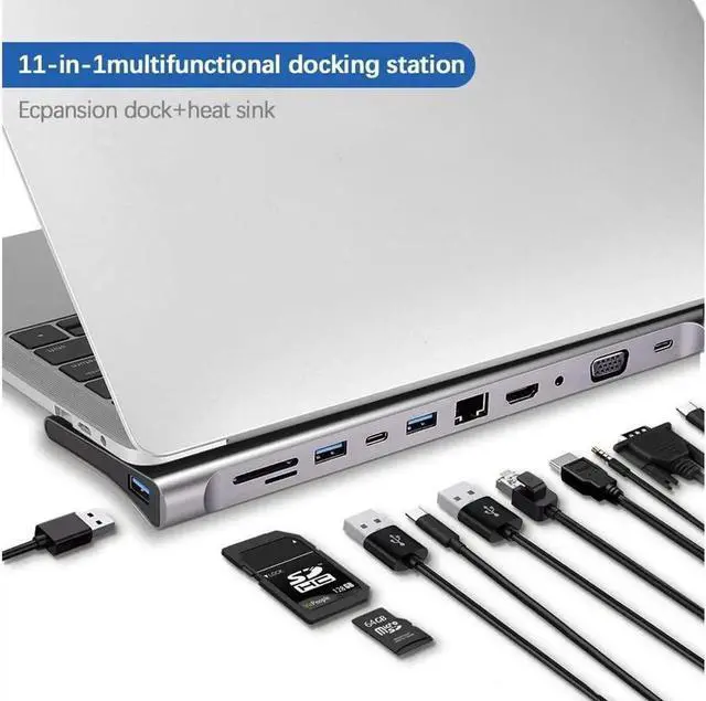 Main image of USB C Hub HDMI Ethernet Adapter 11 in 1 USB Type-C Hub to HDMI 4K VGA, Suitable for Samsung Dex Station, Universal Laptop Dock Hub with 87W PD Compatible with MacBook Pro / 2018 2017 / iPad/Air