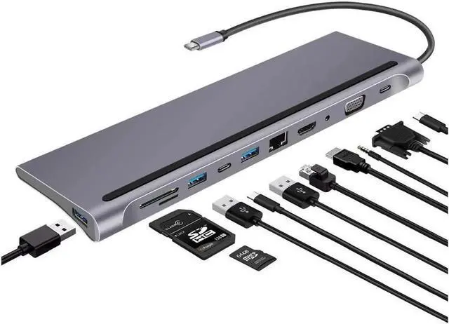 Alt view image 2 of 7 - USB C Hub HDMI Ethernet Adapter 11 in 1 USB Type-C Hub to HDMI 4K VGA, Suitable for Samsung Dex Station, Universal Laptop Dock Hub with 87W PD Compatible with MacBook Pro / 2018 2017 / iPad/Air