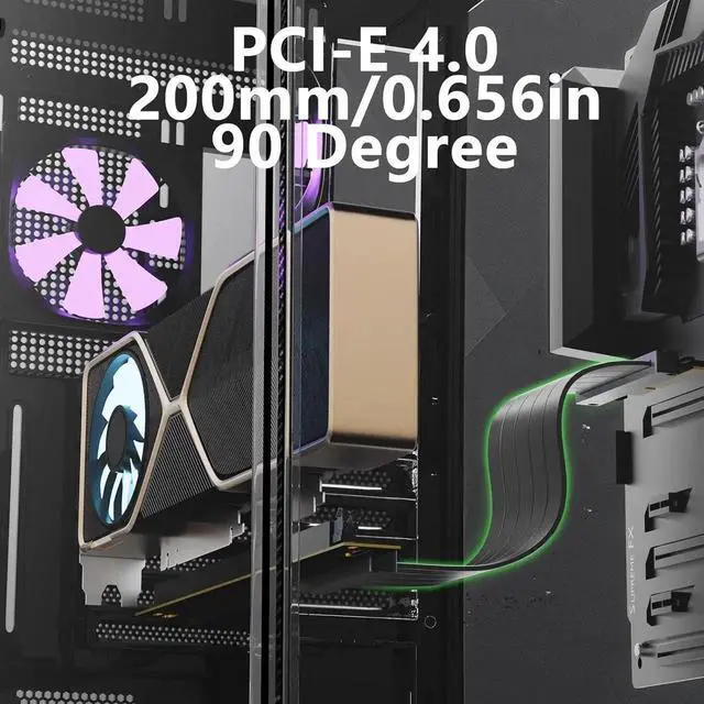 Alt view image 2 of 7 - Vszerda PCI-E 4.0 Riser Cable, PCIe 4.0 x16 200mm High Speed Flexible Extender Card Extension Port 90 Degree Adapter, PCIe 4.0 | Older Compatible, EMI Shielded 30 AWG, TPE Cable Sleeves Black