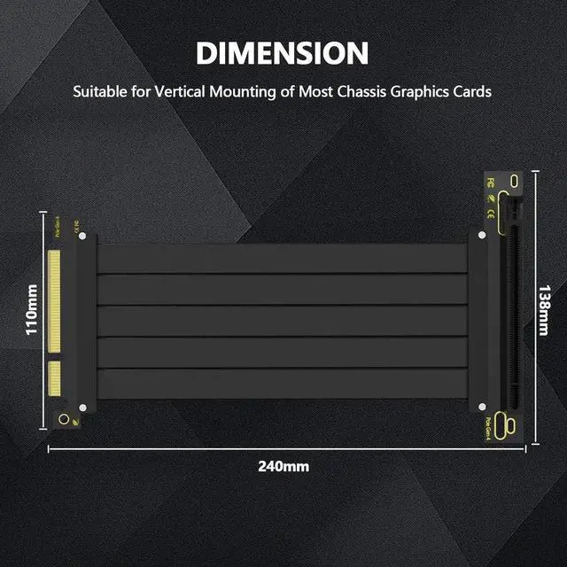 Alt view image 3 of 7 - Vszerda PCI-E 4.0 Riser Cable, PCIe 4.0 x16 200mm High Speed Flexible Extender Card Extension Port 90 Degree Adapter, PCIe 4.0 | Older Compatible, EMI Shielded 30 AWG, TPE Cable Sleeves Black