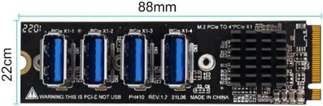 Alt view image 2 of 4 - Vszerda M.2 M KEY PCI-E to 4-port PCI-E X1 expansion card 1 to 4 Graphics Card Expansion NGFF M.2 to USB 3.0 PCI Express Converter