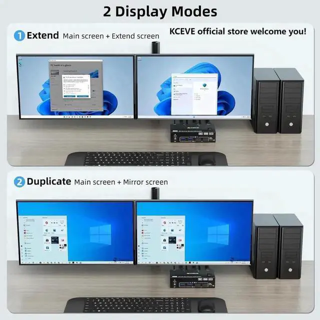 Alt view image 4 of 7 - Vszerda 2 Port HDMI + Displayport KVM Switch 2 Monitors 2 Computers, Dual Monitor USB 3.0 DP HDMI KVM Switcher with 4 USB 3.0 Ports Supports 8K@60Hz for 2 Computers Share Keyboard, Mouse and Monitor