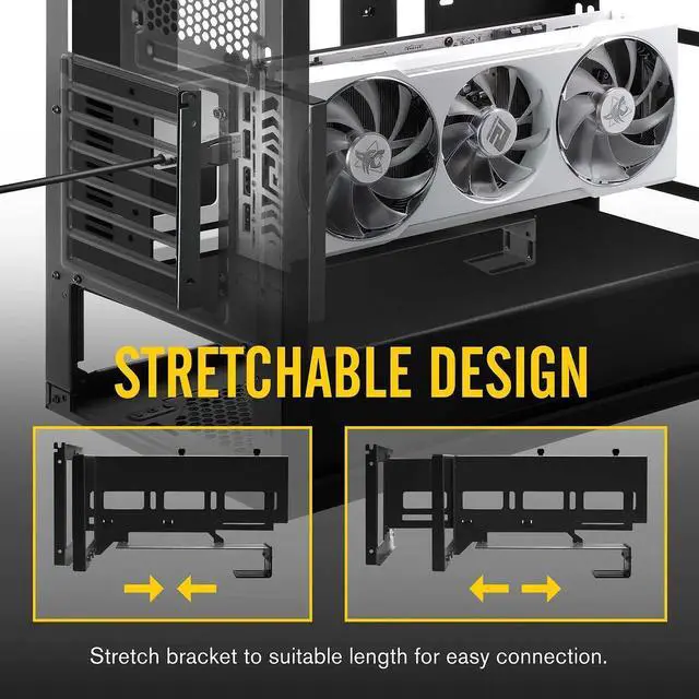 Alt view image 7 of 7 - Vszerda Vertical PCIe 4.0 GPU Mount Bracket Graphic Card Holder with 5V 3 Pin ARGB LED Module, Video Card VGA Support Kit with PCIe 4.0 X16 Gen4 17cm/6.69in Riser Cable 90 Degree Right Angle (Black)