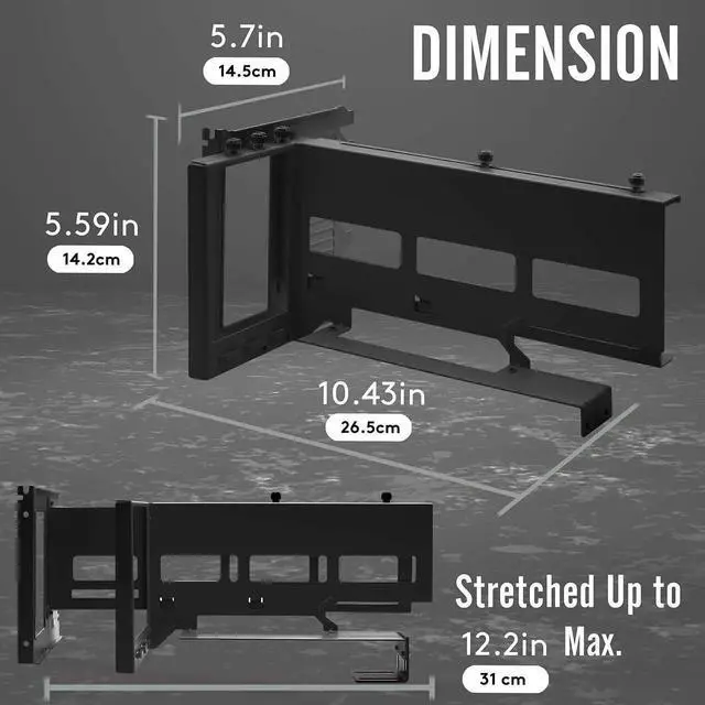 Alt view image 6 of 7 - Vszerda Vertical PCIe 4.0 GPU Mount Bracket Graphic Card Holder with 5V 3 Pin ARGB LED Module, Video Card VGA Support Kit with PCIe 4.0 X16 Gen4 17cm/6.69in Riser Cable 90 Degree Right Angle (Black)