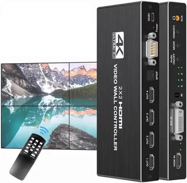 Main image of Vszerda 1 in 4 Out HDMI Video Wall Controller 2x2 4K HDMI Video Image Processor1 HDMI Input 4 HDMI Output, 8 Modes,2x2, 1x1, 1x2, 1x3, 1x4, 4x1, 3x1, 2x1, Support 180º Rotation