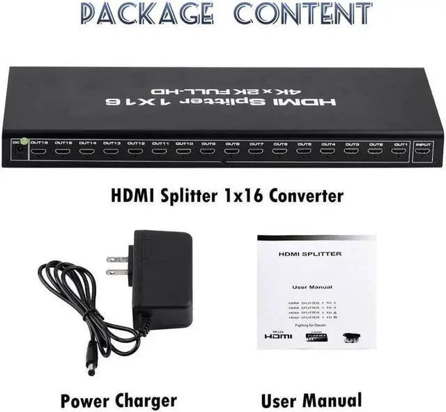 Alt view image 7 of 7 - Vszerda HDMI Splitter 1 in 16 Out 1x16 Power HDMI Splitter 16 Ports w/AC Adapter, 4Kx2K@30Hz 3D Full HD Distributor for HDTV, STB, PS16, PS16 Pro Blu-Ray DVD Player, Projector Etc