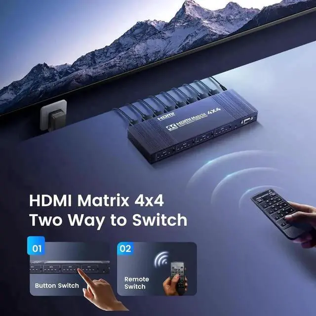 Alt view image 6 of 7 - Vszerda 4x4 HDMI Matrix Switch 4K 30Hz, 4 in 4 Out HDMI Switch with Remote Supports HDR, 3D, HDMI 1.4, HDCP 1.4, Downscaler 4K & 1080P, 4 Way HDMI Splitter Switch for Fire TV Stick, X-boX, PS4/5