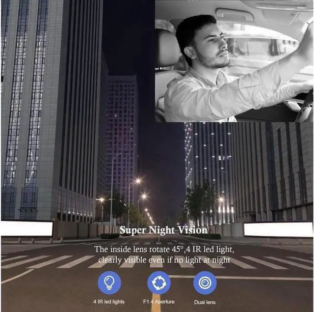 Alt view image 3 of 7 - Vszerda Upgraded Dual Dash Cam, FHD 1080P Front and Interior Dual Dash Cameras IR Night Vision Dashcam for Car/ Taxi Loop-Recording, G-Sensor& Parking Mode