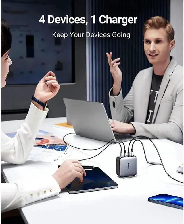 Alt view image 4 of 7 - UGREEN 100W USB C Wall Charger - 4 Port GaN PD Fast Charger USB-C Power Adapter Compatible with MacBook Pro/Air, Dell XPS, iPad Mini/Pro, iPhone 13/13 Pro Max/iPhone 12, Galaxy S22/S21, Pixel