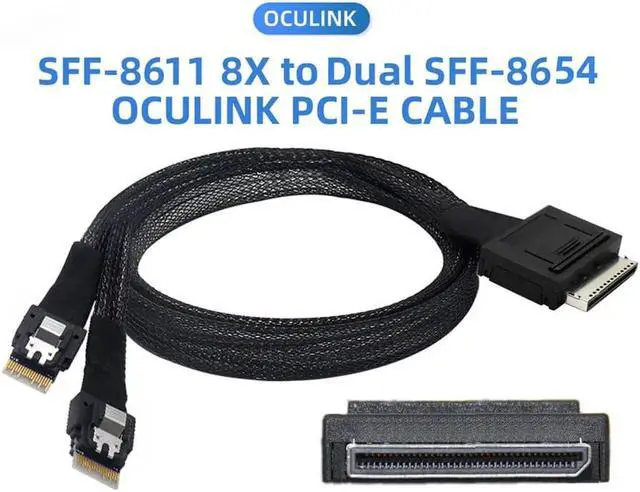Alt view image 3 of 3 - Vszerda To Dual SFF-8654 Slimline 4x SSD Data Active Cable 50cm OCuLink PCIe PCI-Express SFF-8611 8x 8-Lane