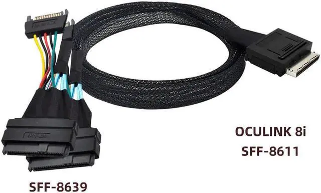 Alt view image 2 of 3 - Vszerda OCuLink PCIe PCI-Express SFF-8611 8x 8-Lane to Dual SFF-8639 U.2 4x SSD Data Active Cable 50cm
