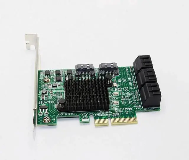 Alt view image 6 of 6 - Vszerda SATA Card PCI-e PCI Express to SATA 3.0 III 3 SSD PCIe SATA 8 ports Expansion Board Card Adapter Raiser with Low Profile Bracket