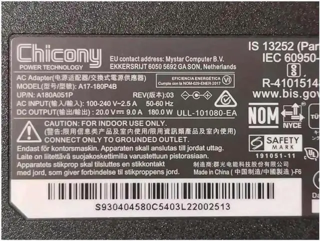 Alt view image 2 of 2 - Vszerda 20V 9A 180W CHICONY A17-180P4B A180A051P AC Adapter For MSI GF65 THIN 10UE WS66 WS75 Gaming Laptop Power Supply Charger