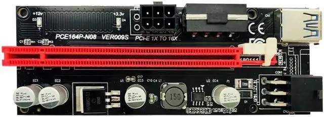 Alt view image 4 of 6 - Vszerda 10PCS 009S PCIE PCI-E 1x to 16x PCI Express Riser Card Molex 6pin Power Supply Adapter SATA to USB 3.0 Cable for BTC ETH Mining