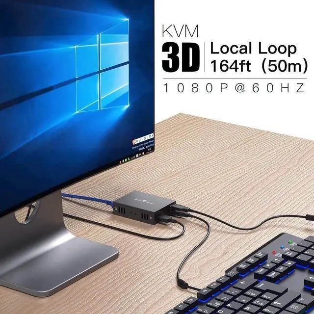 Alt view image 7 of 7 - Vszerda HDMI KVM USB Extender for Remote Mouse and Keyboard Control of 1080P Signals Over 50m (164ft) Cat5 Cat6 Cat5e Cat7 Ethernet Cable
