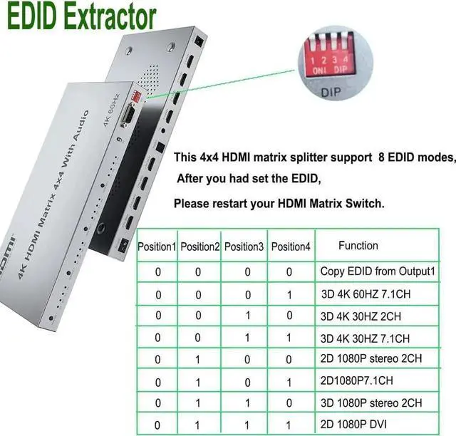 Alt view image 2 of 7 - 4K HDMI Splitter, 4 in 4 Out HDMI Matrix Switch, HDMI 2.0 Support 3840x2160@60Hz with Audio Switch, IR Remote+ Button Press + RS232 Control, Support EDID Audio Extractor, 3D, HDR, 18 GBPS, HDCP 2.2