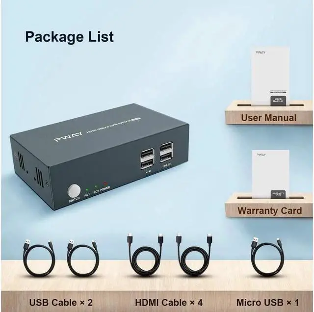 Alt view image 4 of 6 - Vszerda KVM Switch HDMI Dual Monitor Extended Display 2 Port 2 USB 2.0 Hub UHD 4K@30Hz YUV4:4:4 Downward Compatible Hotkey Switch with All Needed Cables No Adapter Required