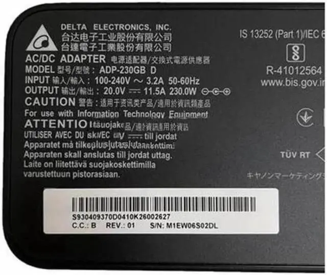 Alt view image 2 of 2 - Vszerda 20V 11.5A 230W 5.5x2.5mm Delta ADP-230GB D Power Supply AC Adapter For GS66 GL75 Gaming Laptop Charger