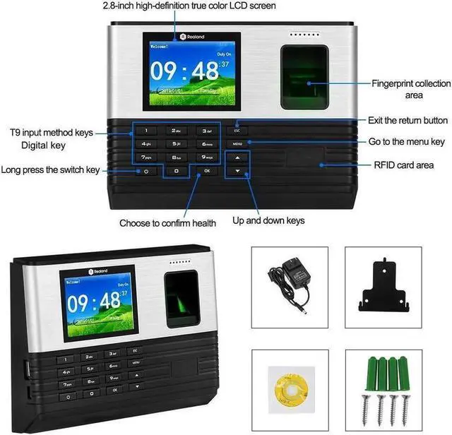 Alt view image 2 of 4 - Vszerda Realand A-L355 Time Employee Attendance Fingerprint ID Card Sensor WiFi TCP IP