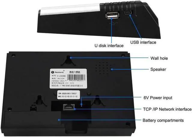 Alt view image 4 of 4 - Vszerda Realand A-L355 Time Employee Attendance Fingerprint ID Card Sensor WiFi TCP IP